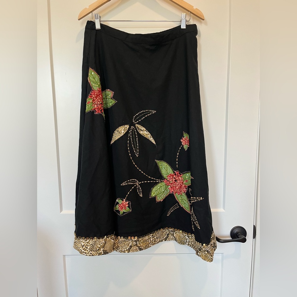 Faith Resortwear cotton/linen blend floral embroidered whimsy beachy midi skirt - Picture 1 of 7